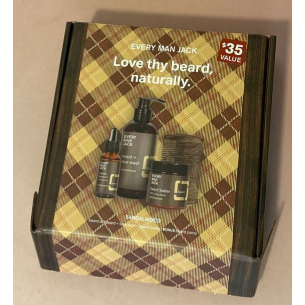 NWT Every Man Jack Love Thy Beard Gift Set - Sandalwood Scent